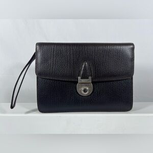 3050: Vintage Bally Brown Pebbled Leather Lock Clutch Wristlet